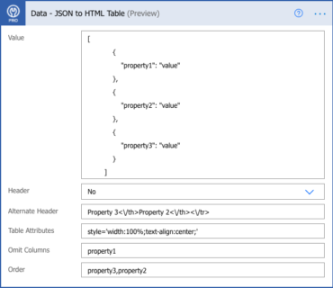 Convert a JSON array to an HTML table | PowerTools | Automation Plugin