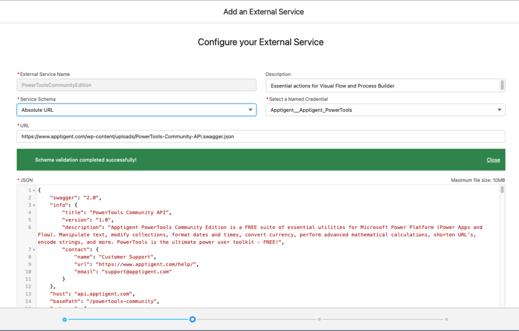 Successful external service import in Salesforce